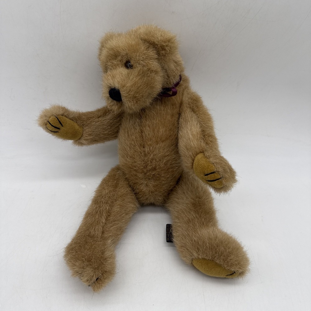 Boyd's Collection Bubba Bear Swivel Head Tan Plush Jointed Teddy Maroon Bow ~12"